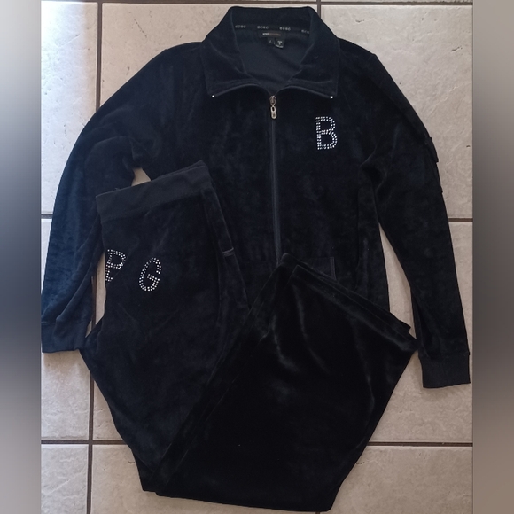 Black BCBG Velour Tracksuit with Rhinestone Letters - Picture 1 of 5